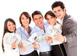 Successful business group with money