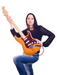 young woman with electric guitar