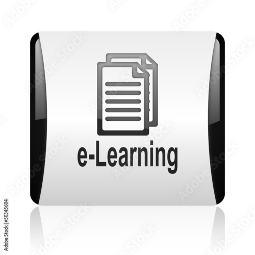 Illustration: e-learning black and white square web glossy icon e-learning black and white square web glossy icon