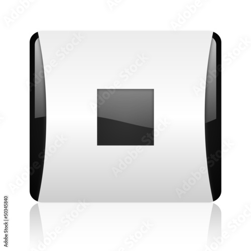 Illustration: stop black and white square web glossy icon stop black and white square web glossy icon