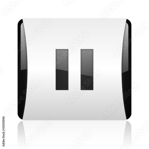 Illustration: pause black and white square web glossy icon pause black and white square web glossy icon
