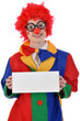 Foto: Clown hält leeres Schild Clown hält leeres Schild