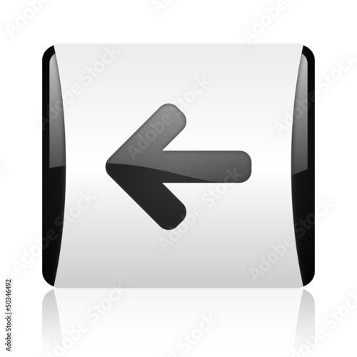 Illustration: arrow left black and white square web glossy icon arrow left black and white square web glossy icon