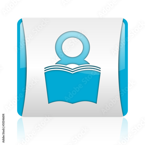 Illustration: book blue and white square web glossy icon book blue and white square web glossy icon