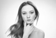 Closeup fashion portrait of young beautiful woman