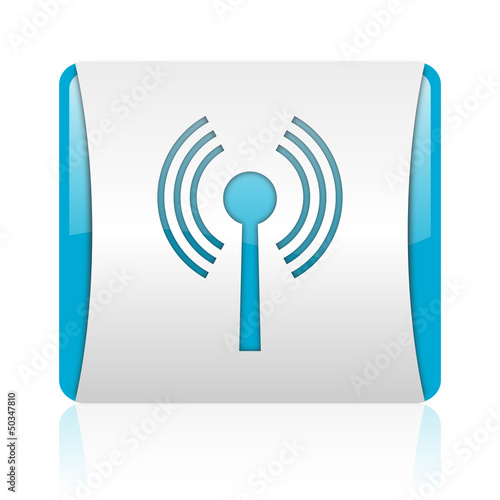 Illustration: wifi blue and white square web glossy icon wifi blue and white square web glossy icon