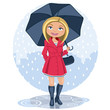 Vector: Mujer con paraguas bajo la lluvia Mujer con paraguas bajo la lluvia