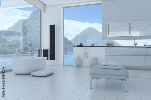 Illustration: Exclusive Luxury Bathroom Interior with aerial view Exclusive Luxury Bathroom Interior with aerial view