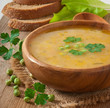 Traditional fresh pea soup in the bowl