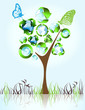 Eco, bio, green and recycle symbols on tree