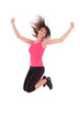 Weight loss fitness woman jumping of joy