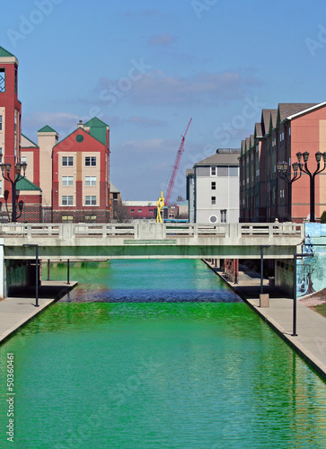 Photo: Downtown Indianapolis Canal dyed green for the St Patrick's Day Downtown Indianapolis Canal dyed green for the St Patrick's Day