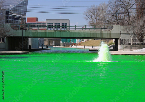 Photo: Green Dyed Canal water Under The West Street Bridge Green Dyed Canal water Under The West Street Bridge