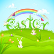 vector illustration of bunnies with colorful Easter egg