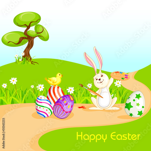 Vector: vector illustration of bunny painting Happy Easter eggs vector illustration of bunny painting Happy Easter eggs