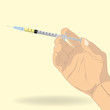 Hand holding syringe vector