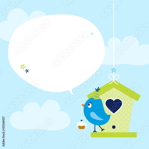 Vector: Blue Bird Cupcake Birdhouse Speech Bubble Sky Blue Bird Cupcake Birdhouse Speech Bubble Sky
