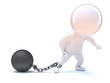 Little man drags ball and chain