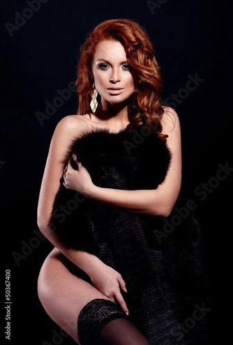 Photo: sexy redhead stylish nude young model in fur coat sexy redhead stylish nude young model in fur coat