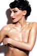 sexy young nude model with bright makeup with perfect body