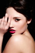 sexy model hwit bright makeup, with red lips, with perfect skin