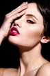 sexy model hwit bright makeup, with red lips, with perfect skin