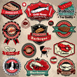 Vintage BBQ seafood steak labels, icons, badges template set