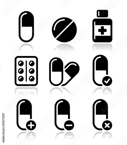 Vector: Pills, medication vector icons set Pills, medication vector icons set