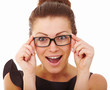Shocked woman wearing glasses isolated