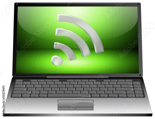 Illustration: Laptop with wireless WiFi Wlan symbol Laptop with wireless WiFi Wlan symbol