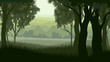 Horizontal illustration within greenwood forest.