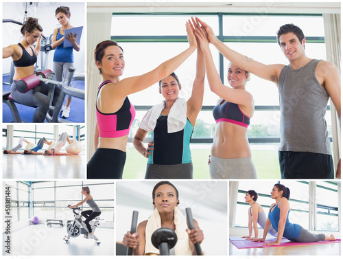 Photo: Collage of happy people at the gym Collage of happy people at the gym