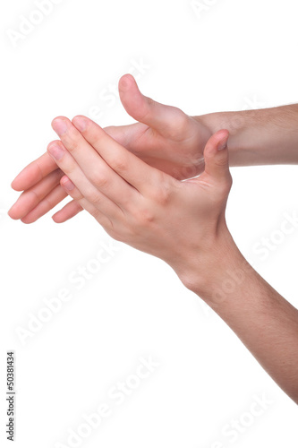 Photo: Hands applauding, isolated on a white background Hands applauding, isolated on a white background