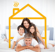 Smiling family portrait in bed