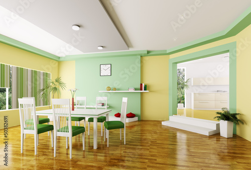 Illustration: Dining room 3d render Dining room 3d render
