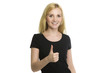 Blonde Frau mit Daumen hoch