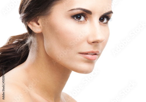 Photo: Portrait of beautiful woman, on white Portrait of beautiful woman, on white