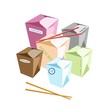 Food Boxs and Chopsticks on White Background
