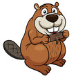 Vector illustration of Cartoon beaver with a wood