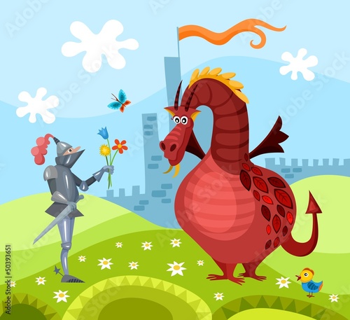 Vector: dragon and knight dragon and knight