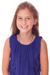 Photo: Portrait of shy smiling girl in blue dress Portrait of shy smiling girl in blue dress