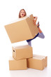 Photo: Girl who played with boxes is falling down Girl who played with boxes is falling down