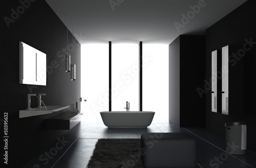 Illustration: Interior of Luxurious Black Design Bath Room Interior of Luxurious Black Design Bath Room