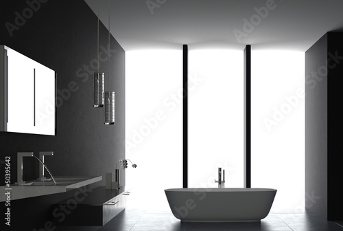 Illustration: Interior of Luxurious Black Design Bath Room Interior of Luxurious Black Design Bath Room