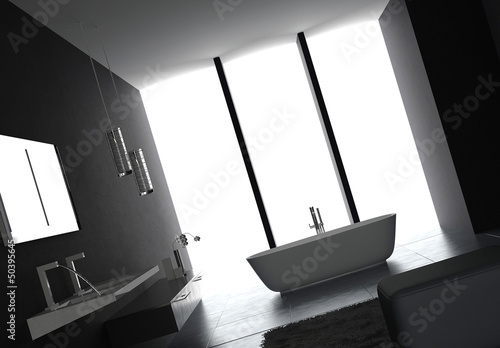Illustration: Interior of Luxurious Black Design Bath Room Interior of Luxurious Black Design Bath Room