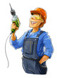 builder with drill  illustration isolated on white background