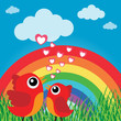 Vektor: Love bird with hearts and rainbow Love bird with hearts and rainbow