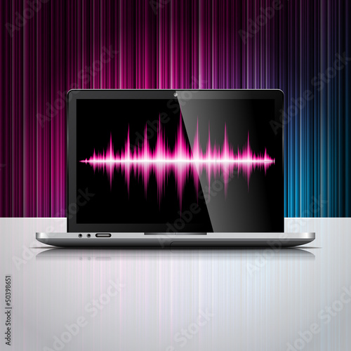 Vector: Vector technology illustration with shiny laptop device. Vector technology illustration with shiny laptop device.