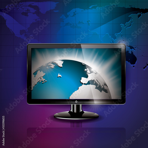 Vector: Vector technology illustration with shiny world picture. Vector technology illustration with shiny world picture.