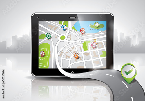 Vector: Vector map illustration with shiny pda device. Vector map illustration with shiny pda device.